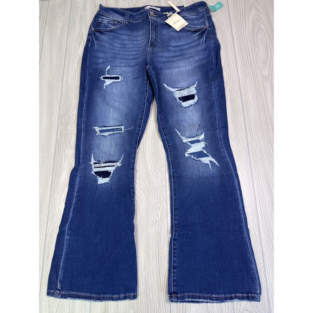 KanCan Maurices Womens 18W Regular Mid Rise Flare Distressed Jeans Medium Wash